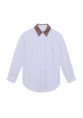 BLUE STRIPED SHIRT W/ PRINTED COLLAR