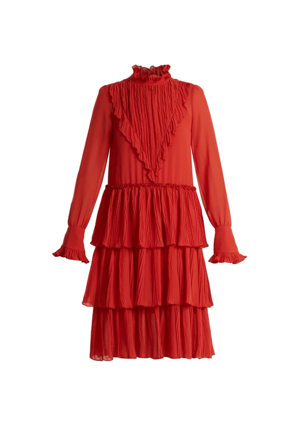 ROTES MINIKLEID MIT RÜSCHEN