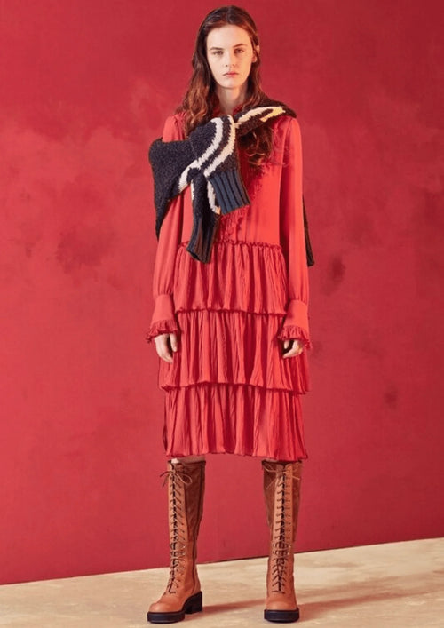ROTES MINIKLEID MIT RÜSCHEN