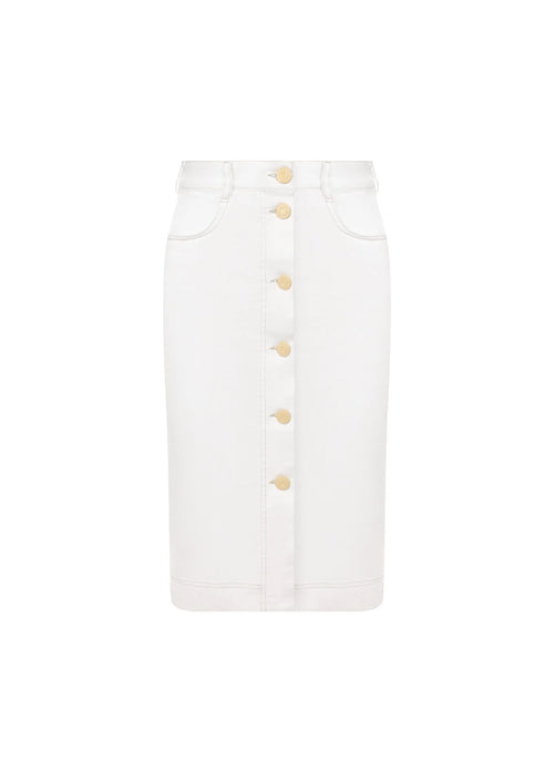 WHITE BUTTON-FRONT DENIM SKIRT