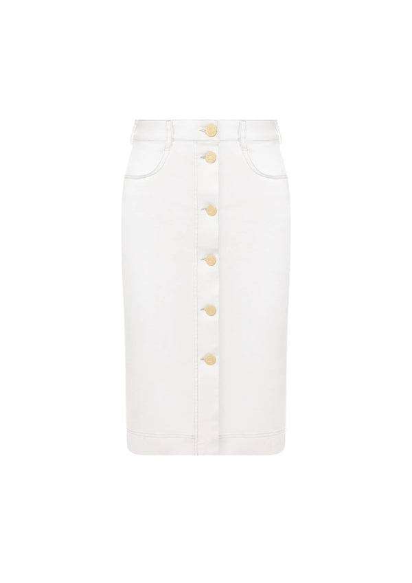 WHITE BUTTON-FRONT DENIM SKIRT