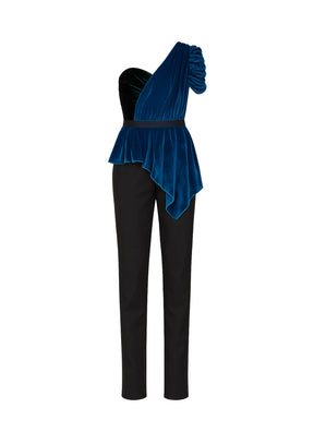Blaugrüner One-Shoulder-Jumpsuit