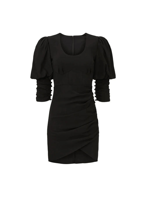 BLACK PUFF SLEEVED DRESS