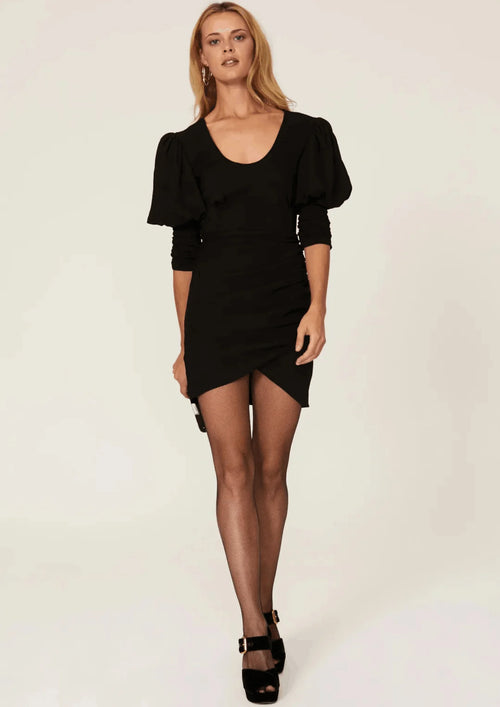 BLACK PUFF SLEEVED DRESS