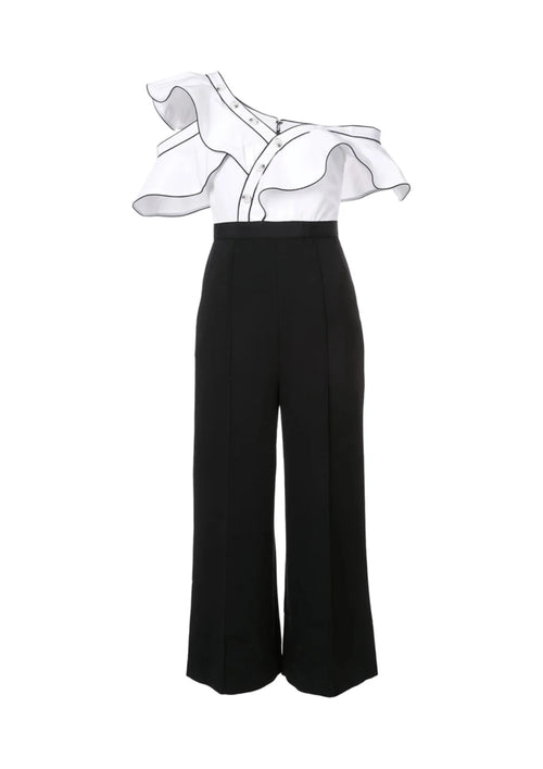 BLACK & WHITE FRILL JUMPSUIT