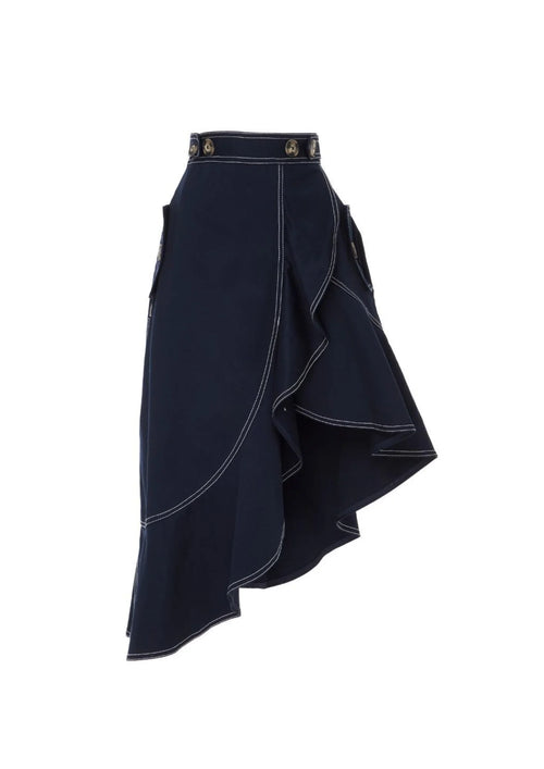 NAVY ASYMMETRIC MIDI SKIRT