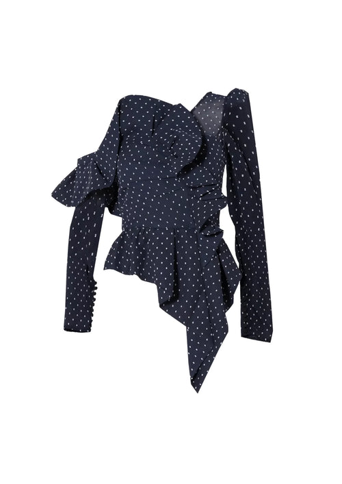 NAVY POLKA DOT PLUMETIS TOP