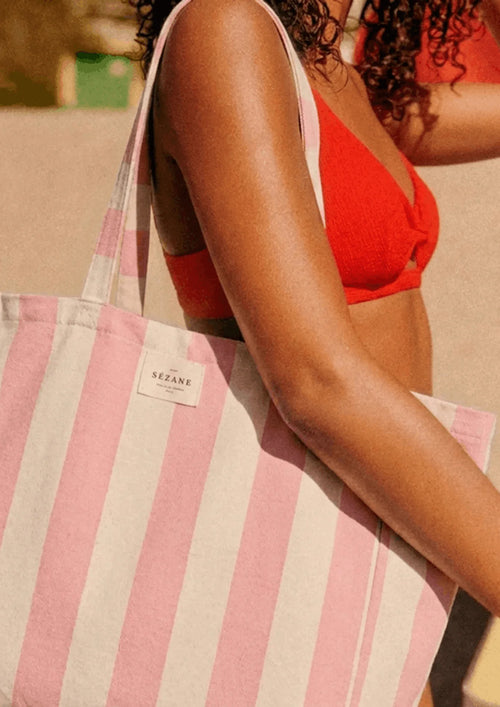 PINK STRIPED TOTE BAG