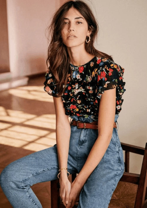 BLACK ESTER FLORAL BLOUSE