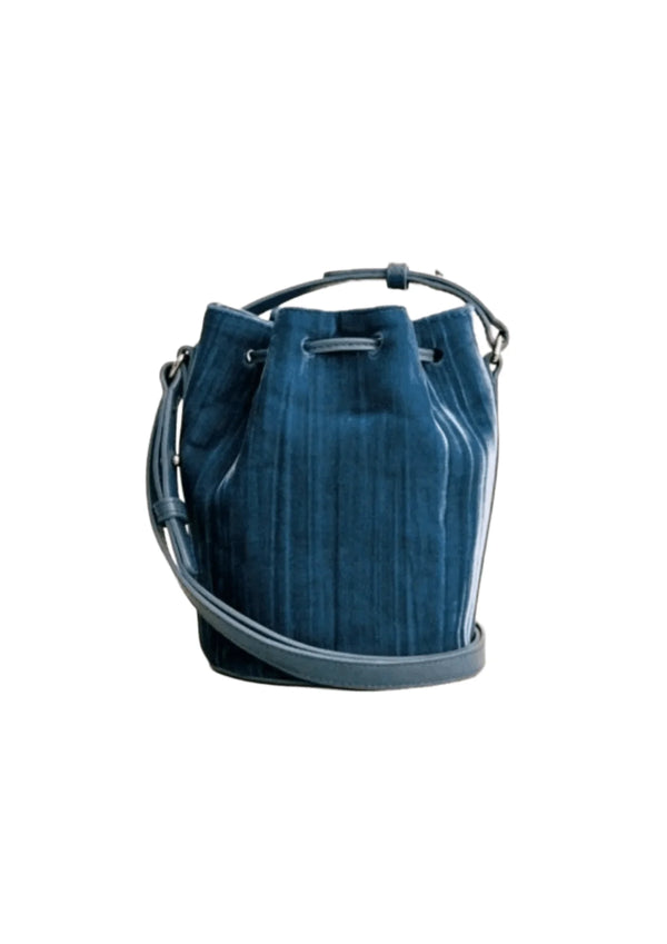 BLUE FARROW VELVET MICRO BUCKET BAG