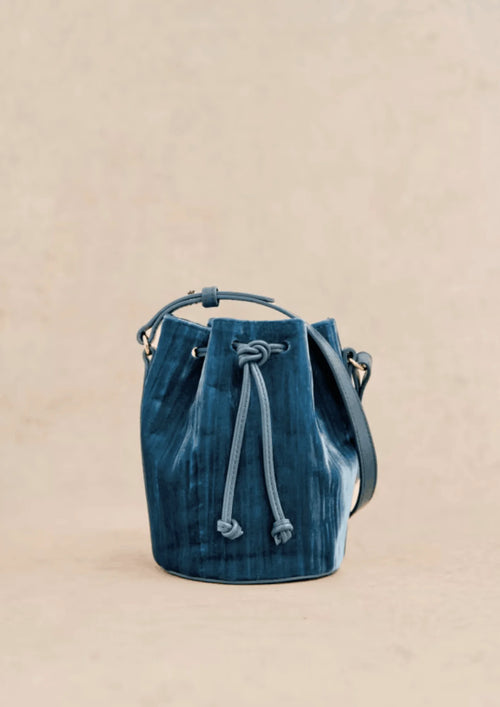 BLUE FARROW VELVET MICRO BUCKET BAG