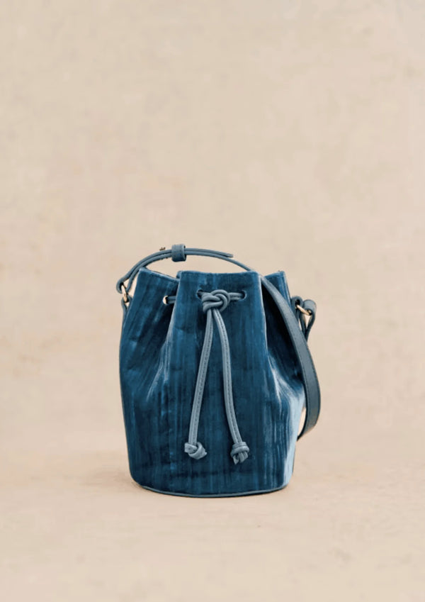 BLUE FARROW VELVET MICRO BUCKET BAG