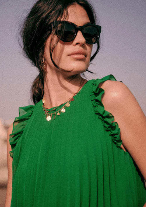 GREEN BANDOL PLEATED BLOUSE