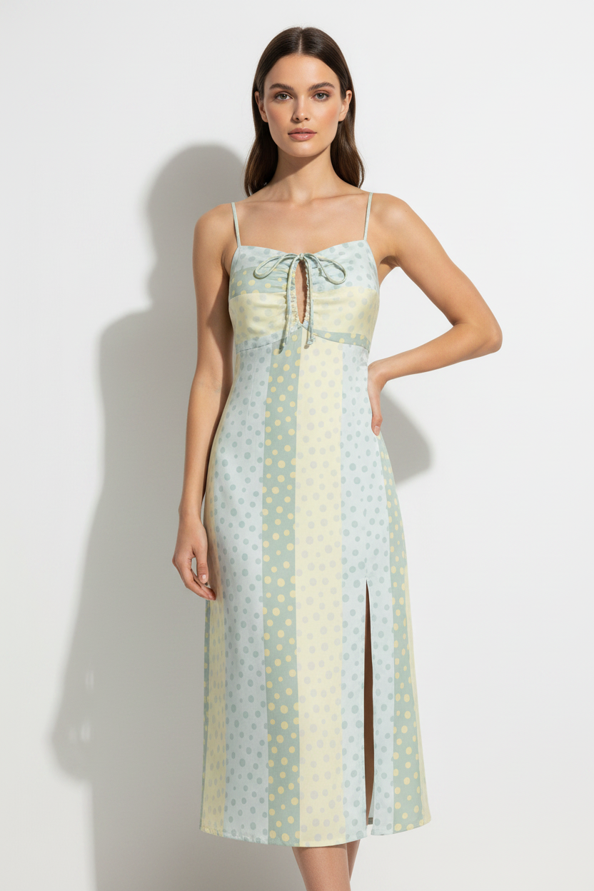 ROBE MIDI À POIS VERTS CLAIRS