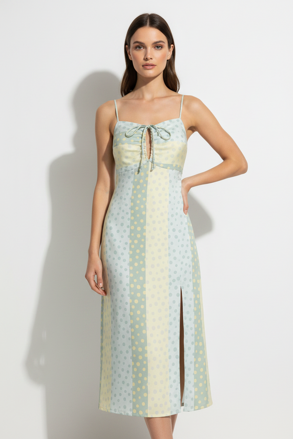 LIGHT GREEN DOTS MIDI DRESS