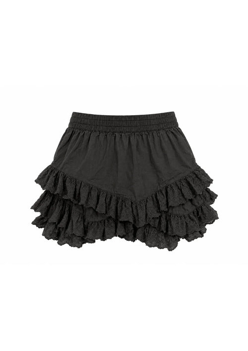BLACK RUFFLED MINI SKIRT