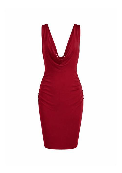 DARK RED RUCHED DRESS
