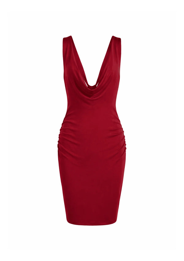 DARK RED RUCHED DRESS