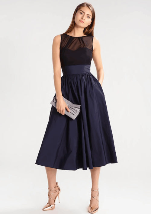 Dunkelblaues Midi-Long-Kleid