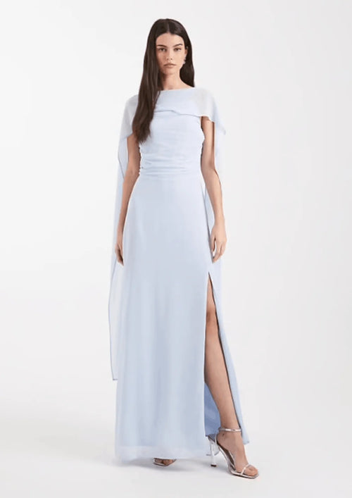 PASTEL BLUE MAXI DRESS WITH CAPE