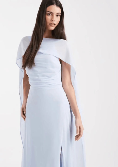 PASTEL BLUE MAXI DRESS WITH CAPE