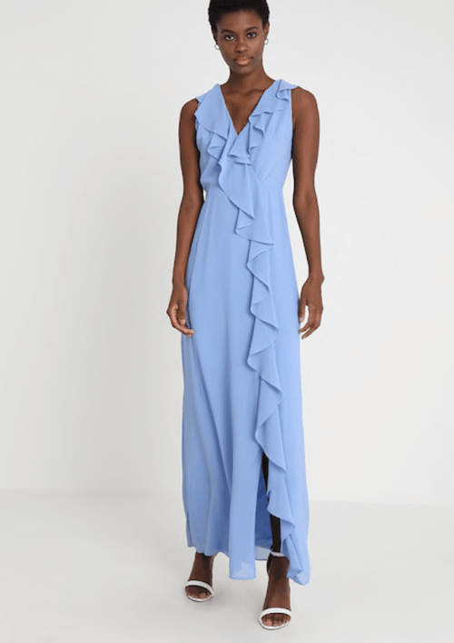 Robe longue à volants bleu clair