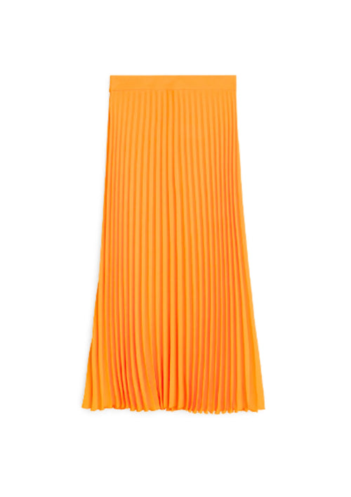LIGHT ORANGE PLEATED MIDI SKIRT
