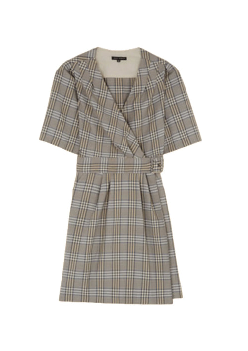 Robe enveloppe à carreaux gris