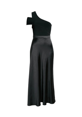 BLACK ONE-SHOULDER IVENA MIDI DRESS