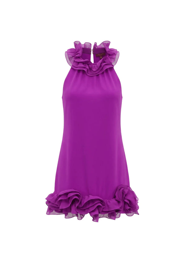 PURPLE RUFFLED MINI DRESS