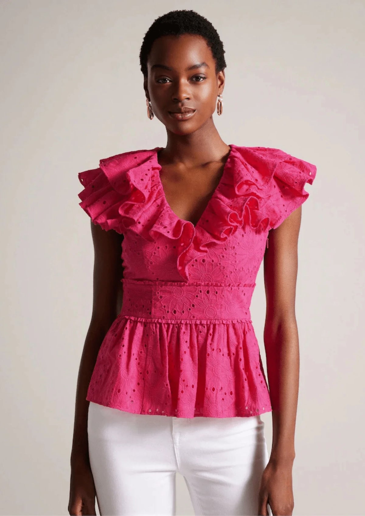 MAZIEH BRODERIE PEPLUM TOP