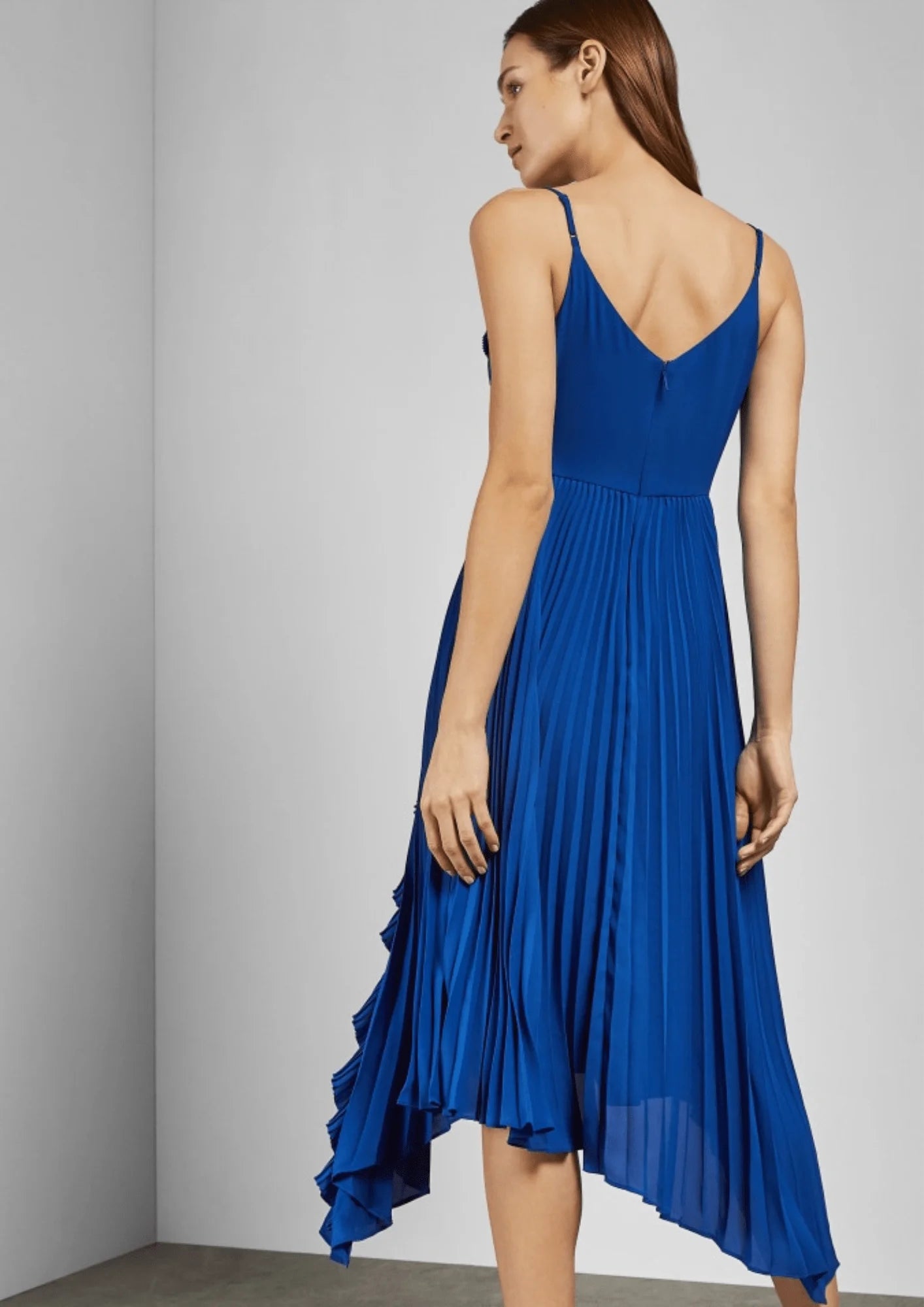 BLUE PLEATED DRESS WITH VOLANTS