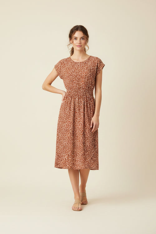 BROWN PRINTED MINI DRESS