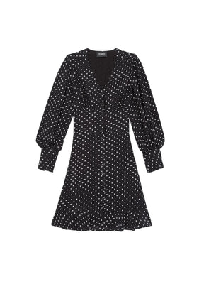 Schwarzes Kleid mit Polka -Punkten