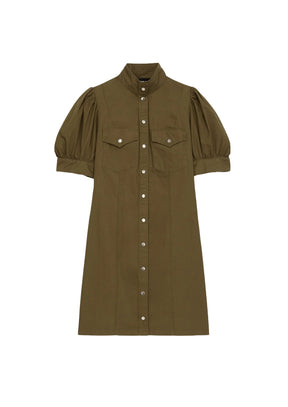 Knopfte Khaki -kurzes Kleid