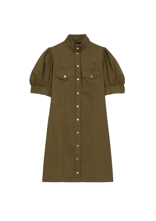BUTTONED KHAKI SHORT DRESS