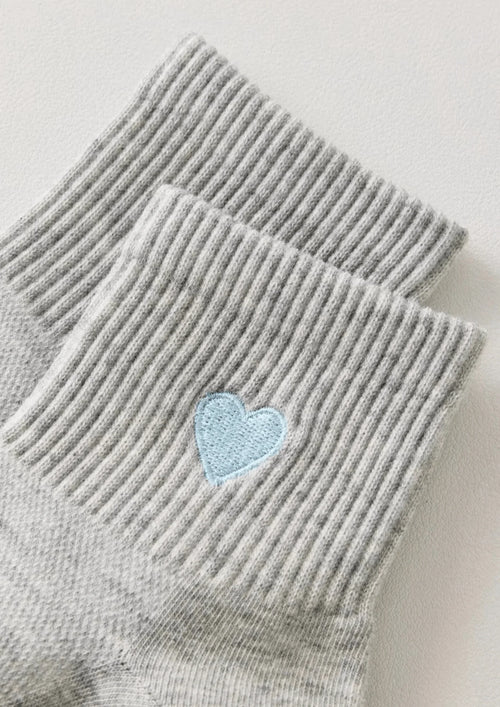 GREY BLUE HEART LONG SOCKS