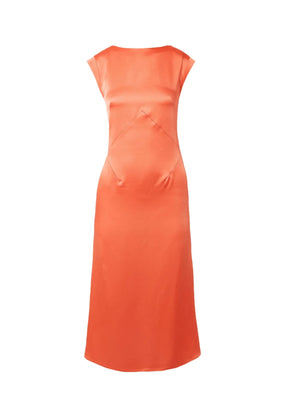 CORAL WASHED-SATIN MIDI DRESS