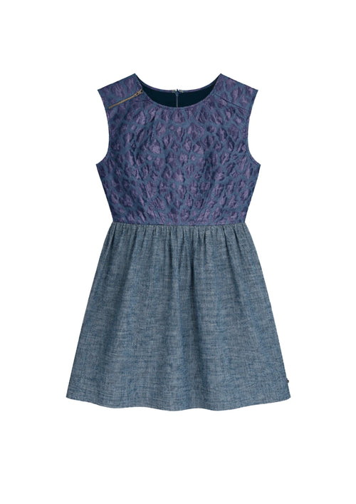 BLUE BI-MATERIAL DRESS