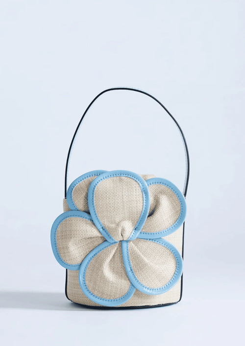 LIGHT BLUE GINO STRAW FLOWER BAG