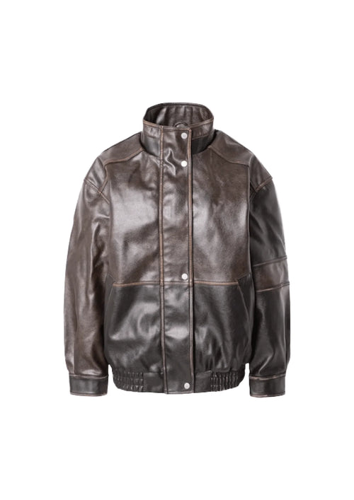 OVERSIZED FAUX LEATHER BOMBER JACKET