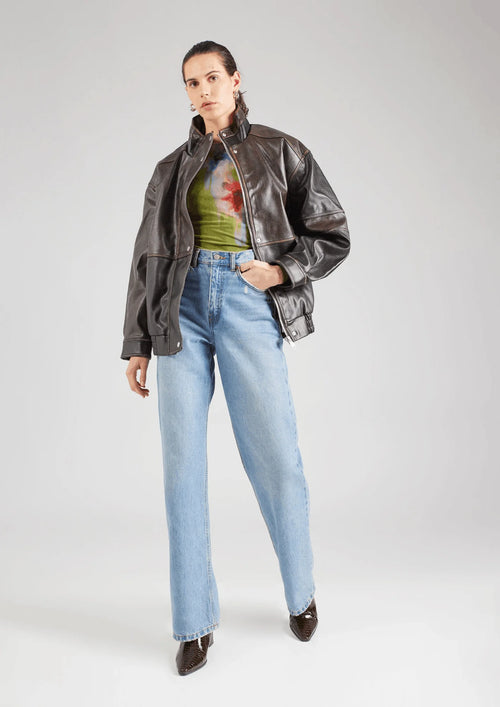 OVERSIZED FAUX LEATHER BOMBER JACKET