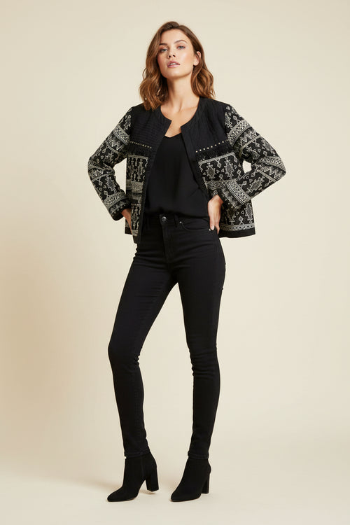 BLACK ETHNIC CROPPED JACKET