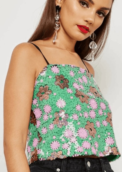 FLORAL SEQUIN CROP TOP