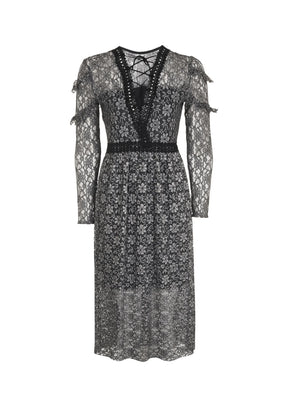 Graues Spitzen Midi -Kleid