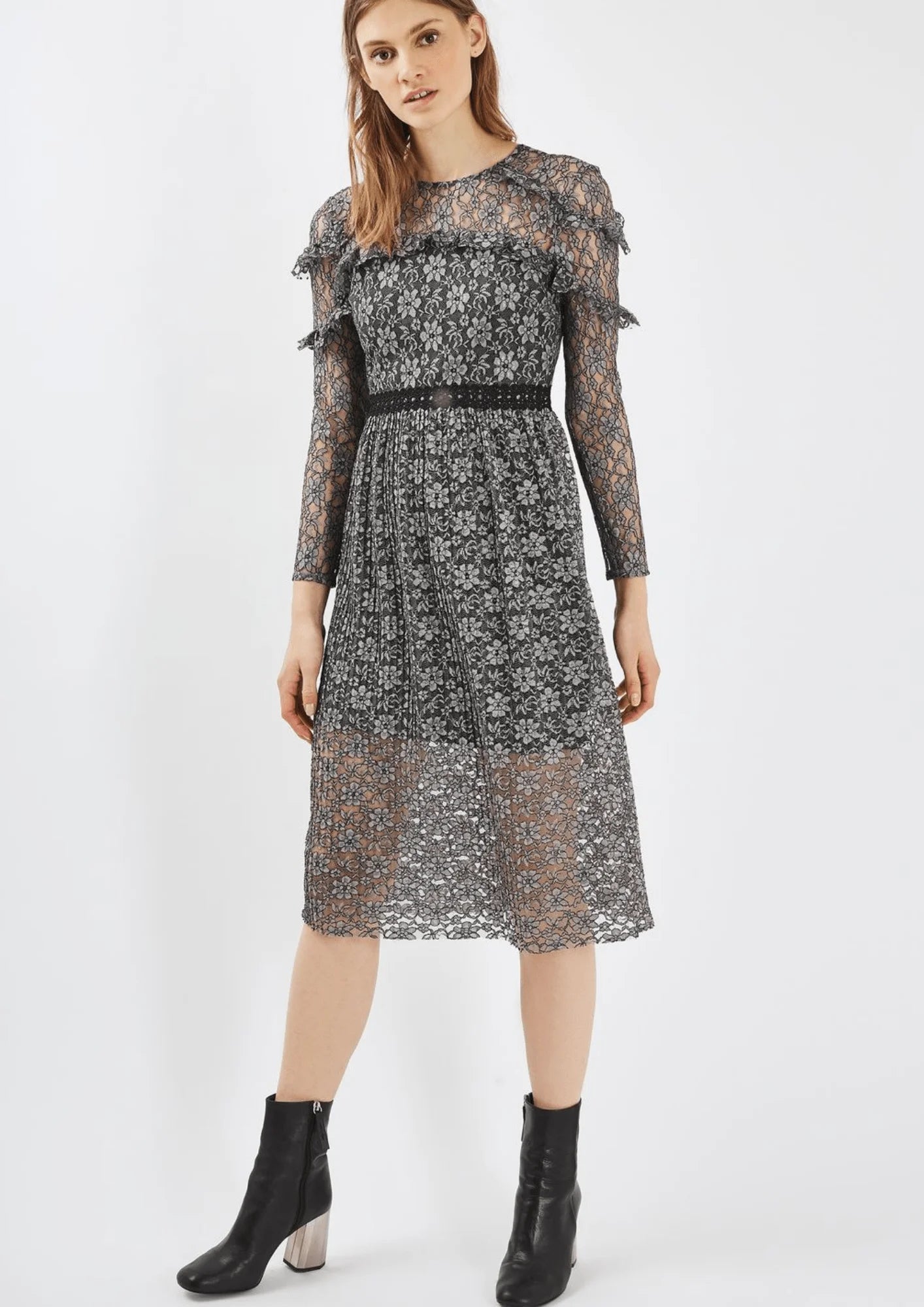 topshop grey lace dress TopShop Lace longsleeve mini dress size 2