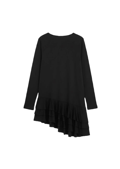 BLACK ASYMMETRIC RUFFLE DRESS