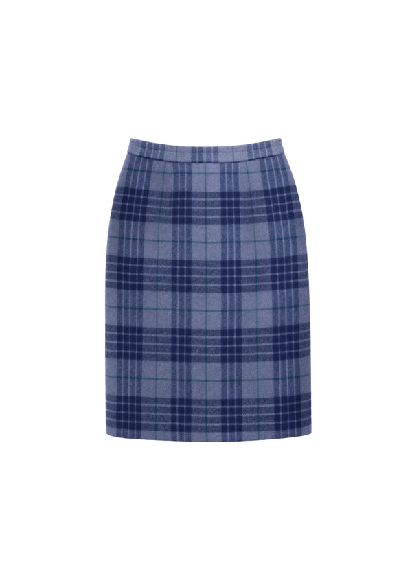 BLUE WOOL PENCIL SKIRT