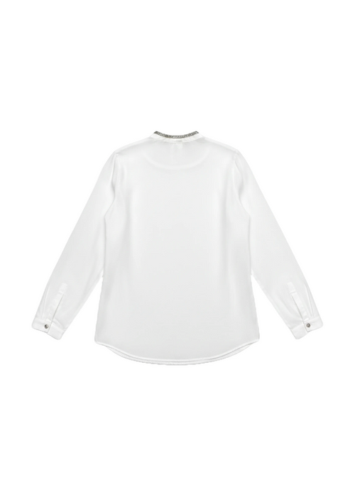 WEISSE PAILLETTEN-KRAGENBLUSE