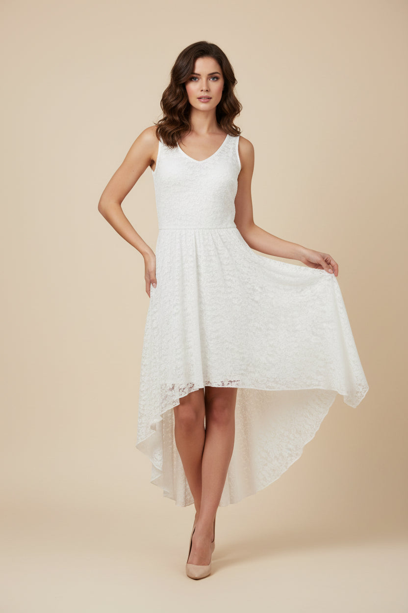 WHITE LACE ASYMMETRICAL DRESS